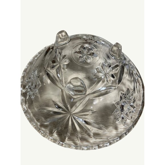 Vintage Starburst Pattern Clear Glass Footed Bowl - Picture 3 of 11